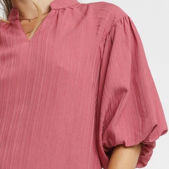 Umgee Textured Puff Sleeve Blouse In Rose Pink sz Small [2-4] - Picture 7 of 12